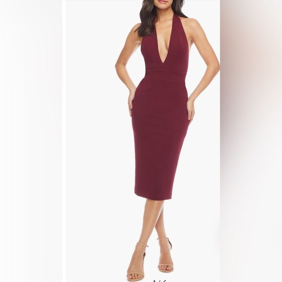 Dress the Population Vanessa‎ Halter Body-Con Midi Dress Sz L NWT - Picture 4 of 13